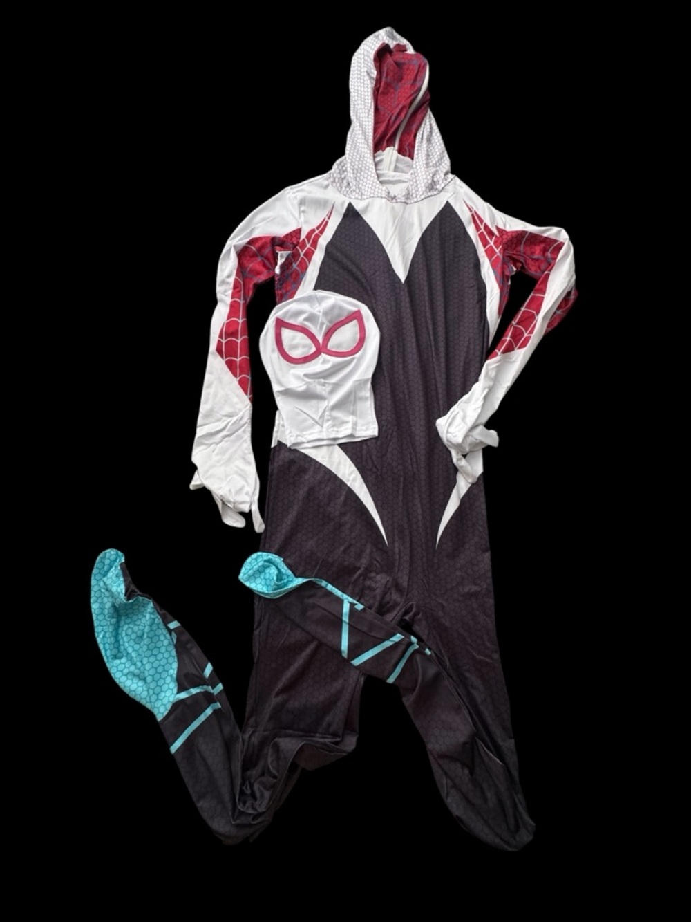 New adult Blue and White Spider-man Costume with Red and Teal Accents 190 cm